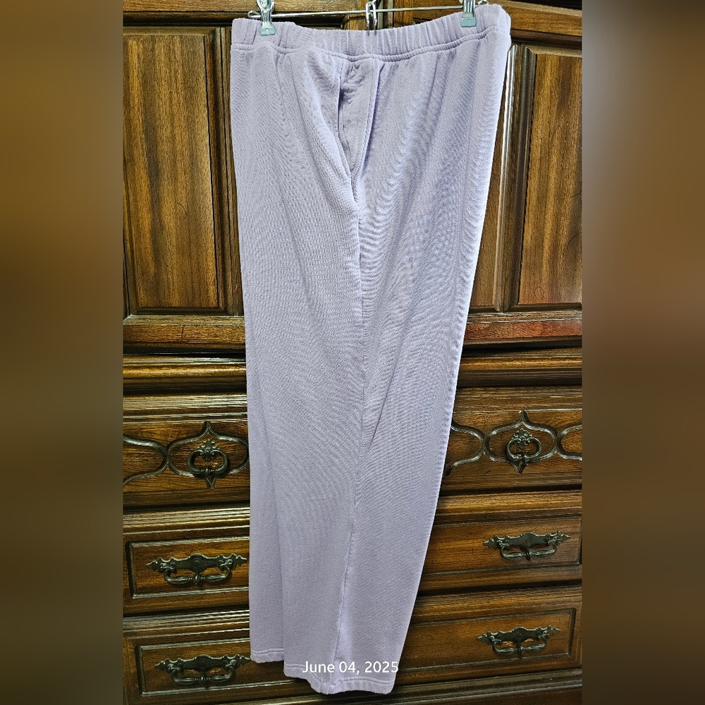 Women's Alfred Dunner 2X Light Purple Fleece Pull-up Pants With Side Pockets